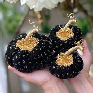 Hand Crafted Black and Gold Holiday Decor Pumpkins. Set of 3 pcs.
